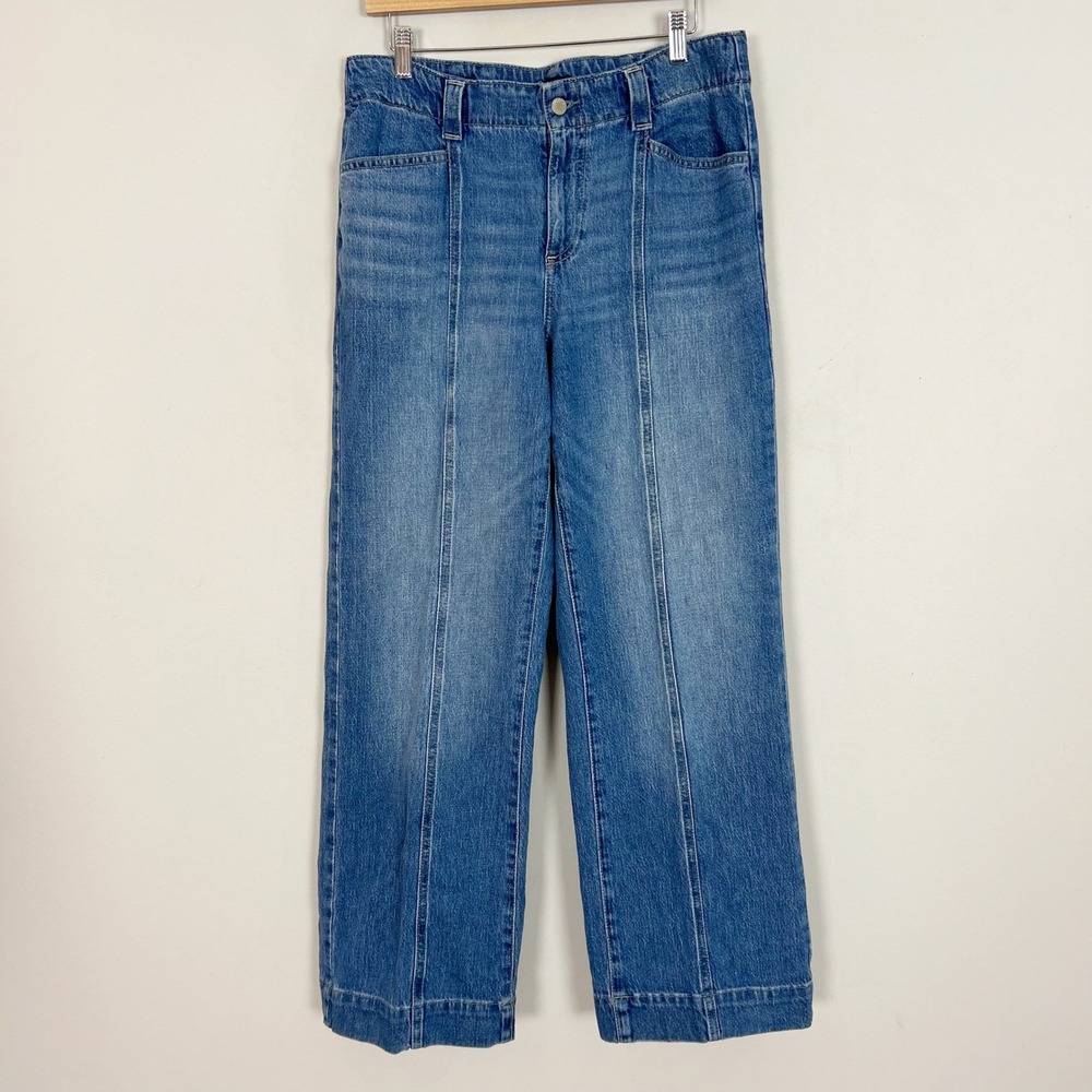 Talbots Classic Jean Trouser Renwick Wash Wide Leg Pintuck Denim Blue Womens 10